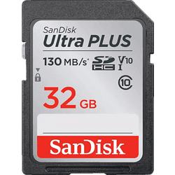 Tarjeta SDHC - SanDisk Ultra Plus, 32GB, 130 MB/s, UHS-I, V10, Clase 10, Resistente al Agua, Multicolor