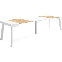 Mesa Consola extensible 300 Para 14 comensales Patas de madera Roble y blanco