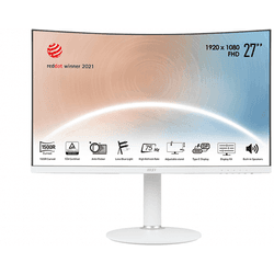 monitor msi modern md271cpw 27  fhd, 1920x1080,  75hz, 4ms, curvo, altavoces , hdmi, dp, blanco