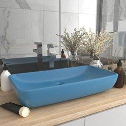 vidaXL Lavabo de lujo de cerámica rectangular azul claro mate 71x38 cm