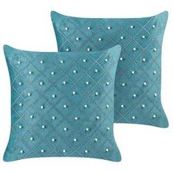 Conjunto De 2 Cojines De Terciopelo Verde Azulado Plateado 45 X 45 Cm Yarrow - Azul