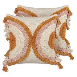 Conjunto De 2 Cojines De Algodón Naranja Beige Rosa 45 X 45 Cm Borlas Lablab - Multicolor