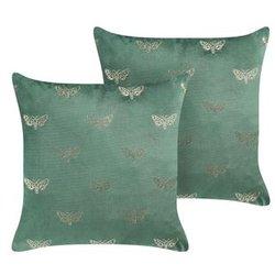 Conjunto de 2 cojines de terciopelo verde esmeralda/dorado 45 x 45 cm BELIANI Yuzuri