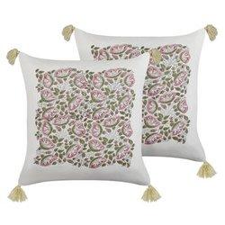 Conjunto de 2 cojines de algodón blanco/rosa/verde 45 x 45 cm BELIANI Carissa