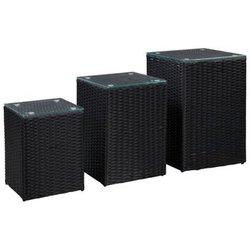 Mesas laterales 3 PC con tapa de vidrio negro en Polyrattan