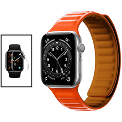 Kit Bracelete Magnetic Smoothsilicone + Película De Hydrogel Para Apple Watch Series 9 Aluminum - 41mm - Laranja