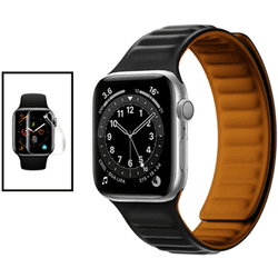 Kit Bracelete Magnetic Smoothsilicone + Película De Hydrogel Para Apple Watch Series 9 - 45mm - Preto