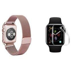 Kit Bracelete Milanese Loop Fecho Magnético + Película De Gel Full Cover Para Apple Watch Series 9 - 41mm - Rosa