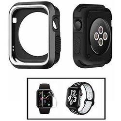 Kit de Fundas Military DoubleColor Pulsera SportyStyle Película de Hidrogel para Apple Watch Series 9 Aluminio - 41mm - Negro / Blanco