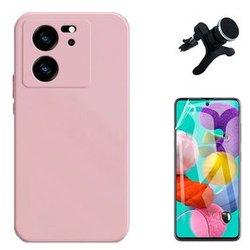 Kit Film Hydrogel Avant + Coque Silicone Liquide + Support Magnétique Xiaomi 13T Pro Rose