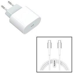 Kit Base de Cargador Fastcharge Tipo C Cable de Carga 20W 60W 3.0A 1M Tipo C Accetel para Apple Ipad Pro 11 Pulgada 1ra Generación Blanco PHONECARE