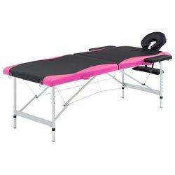 Cama de masaje plegable de 2 zonas en aluminio negro y rosa