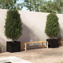 Jardineras 2 Uds Madera Maciza De Pino Negro 50x50x50 Cm