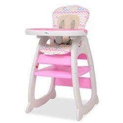 3-en-1 Silla alta convertible con mesa rosa