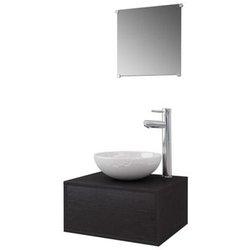 Conjunto De Muebles De Baño Con Lavabo Y Grifo 4 Piezas Negro Vidaxl