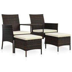 Sofá de jardín 2 asientos mesa y PUF Polyrattan Brown