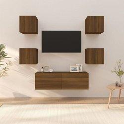 Conjunto de muebles TV de pared tejida de madera marrón multicapa