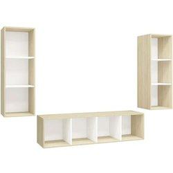 Soporte de TV Set 3 PCs Blanco y Roble Sonoma en Aglomerado