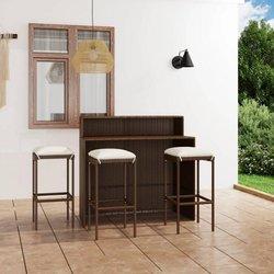 4 Pcs Garden Bar Set con cojines marrones