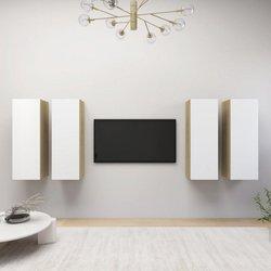 Muebles de TV 4 piezas blanco y roble Sonoma 30,5x30x90 cm multicapa