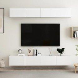 Mueble TV 4 piezas blanco 100x30x30 cm madera multicapa