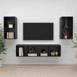 vidaXL Muebles de pared para TV 4 pzas aglomerado negro con brillo