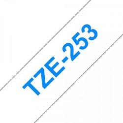 Cinta laminada Compatible Brother Tze253 Texto Azul / Fondo Blanco 24Mm X 8M