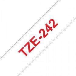 Cinta laminada Compatible Brother Tze242 Texto Rojo / Fondo Blanco 18Mm X 8M