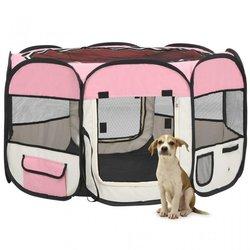 vidaXL Parque de perros plegable y bolsa transporte rosa 110x110x58cm