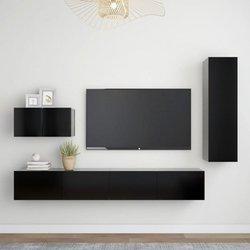 Muebles de puerta TV Set 4 piezas de madera negra multicapa