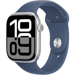 Apple Watch Series 10 GPS 46mm Caja Aluminio Plata con Correa Deportiva Azul Denim M/L