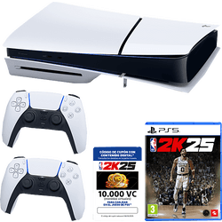 Consola - Sony PlayStation 5 Slim Standard, 1 TB SSD, 4K, 2 mandos, Chasis D, Blanco + Juego NBA 2K25 Cupón 10.000 VC