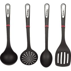 Set utensilios cocina - Tefal Ingenio Premium K206S414, Cuchara, Cuchara colador, Espátula, Cucharón, Sin PBA, Negro