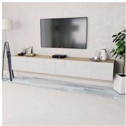 vidaXL Mueble Para Tv Aglomerado Roble Y Blanco Con Brillo 2 Piezas