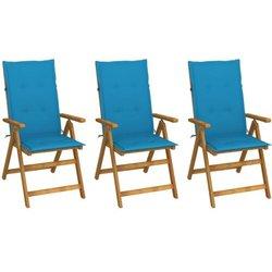 Conjunto 3 Silla de jardín VIDAXL Azul Madera (57x69x111 cm)