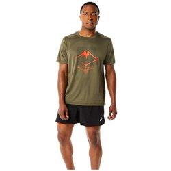 Camiseta ASICS Hombre (Poliéster - Verde - S)