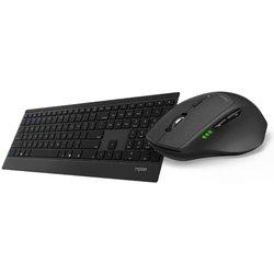 Rapoo | Teclado y ratón inalámbrico con QWERTY portugués (Combo Teclado y ratón con tecnología multimodo Bluetooth y 2.4GHZ, ratón óptico con 1.600 dpi, Teclado Ultrafino) Negro