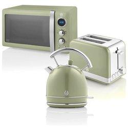 Swan Retro STRP2070GNEU Set Desayuno Hervidor Agua + Tostadora + Microondas 800W Verde