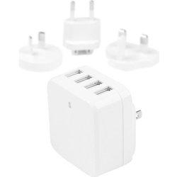 StarTech.com Cargador de Pared USB de 4 Puertos - para Viajes Internacionales - 34W/6,8A - Blanco