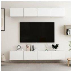 Mueble TV 4 piezas blanco 100x30x30 cm madera multicapa