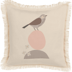 Beliani cojín con flecos motivo pájaro 60 x 60 cm beige wattle