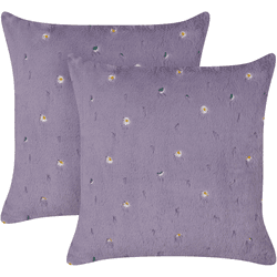 Beliani conjunto de 2 cojines lavatera 45 x 45 cm floral bordado violeta