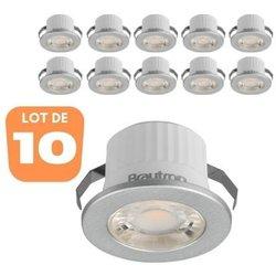 Lote de 10 mini focos led redondos plateados 3w 6500k ip54