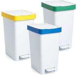 Tatay smart bin - conjunto 3 cubos reciclaje 25l doble apertura, pedal y manual