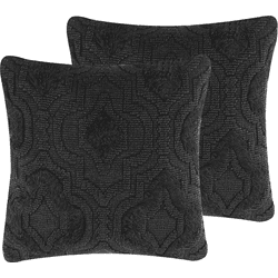 Beliani conjunto de 2 cojines de algodón gris oscuro con relieve 45 x 45 cm paika