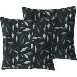 Beliani conjunto de 2 cojines de terciopelo verde/negro 45 x 45 cm toadflax