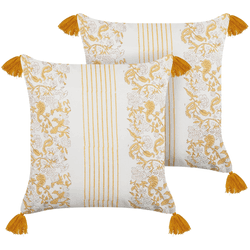 Conjunto de 2 cojines de algodón amarillo mostaza/blanco 45 x 45 cm BELIANI Biloba