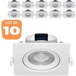 Juego de 10 focos led empotrables cuadrados blancos 5w ip20 6500k