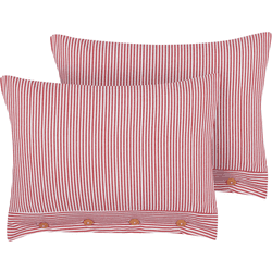 Beliani conjunto de 2 cojines decorativos de algodón a rayas rojo y blanco 40 x 60 cm aalita