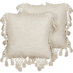 Beliani conjunto de 2 cojines de algodón beige con borlas 45 x 45 cm olearia